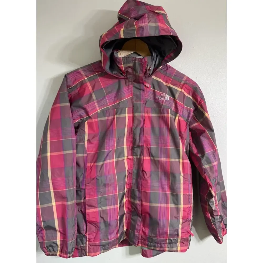 The North Face Hyvent Hooded Rain Jacket Girl Youth XL Pink Plaid Full Zip